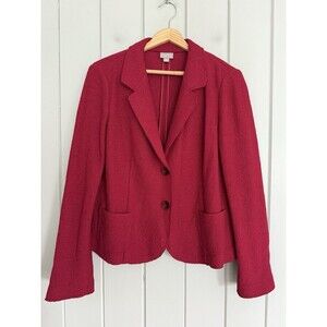 J. Jill Boiled Wool Blazer M Medium Red Pockets 2-Button Lagenlook Boho